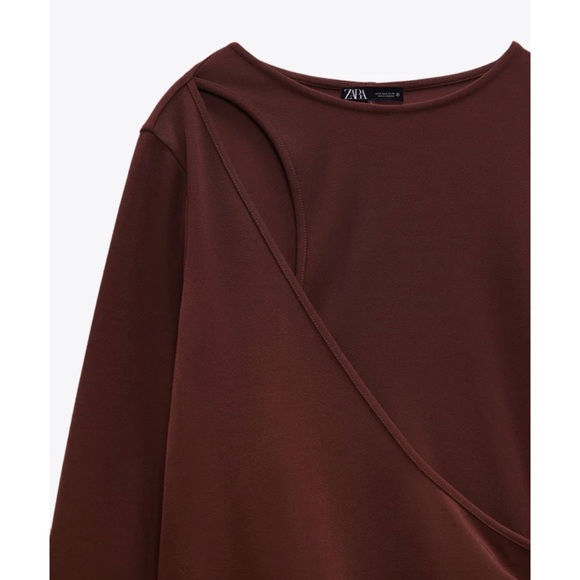 ZARA • Brown Keyhole Cutout Long Sleeve Bodycon Mini Dress - Picture 4 of 16